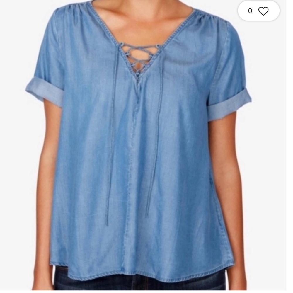 Lucky Brand Lace Up Chambray Top 2x